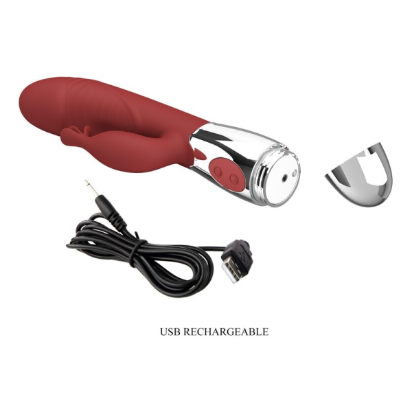 PRETTY LOVE - ROSEWOOD RABBIT VIBRATOR 30 FUNCTIONS USB RECHARGEABLE RED