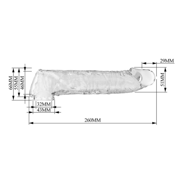 PRETTY LOVE - ADJUSTABLE PENIS EXTENSION SLEEVE 26 CM Ø 4 CM TRANSPARENT