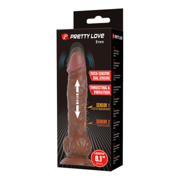 PRETTY LOVE - EREN THRUSTING VIBRATING DILDO 20.5 CM Ø 4.5 CM BROWN