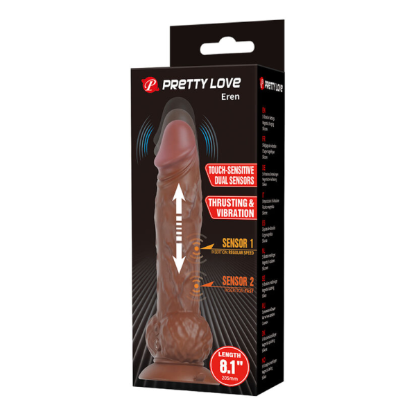 PRETTY LOVE - EREN THRUSTING VIBRATING DILDO 20.5 CM Ø 4.5 CM BROWN