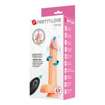 PRETTY LOVE - DAVEY THRUSTING & ROTATING VIBRATING DILDO REMOTE CONTROL 22.5 CM Ø 4.8 CM NATURAL