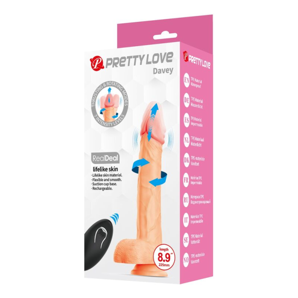 PRETTY LOVE - DAVEY THRUSTING & ROTATING VIBRATING DILDO REMOTE CONTROL 22.5 CM Ø 4.8 CM NATURAL