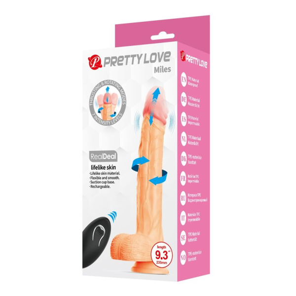 PRETTY LOVE - DILDO VIBRANTE ROTANTE E SPINTA MILES CON TELECOMANDO 23,5 CM Ø 4,8 CM NATURALE