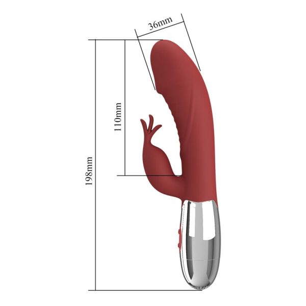 PRETTY LOVE – ROSENHOLZ-HASE-VIBRATOR MIT 30 FUNKTIONEN, USB-AUFLADBAR, ROT