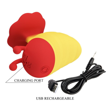 PRETTY LOVE - STIMOLATORE CLITORIDEO RICARICABILE LITTLE BEE, 7 MODALITÀ, ROSSO/GIALLO