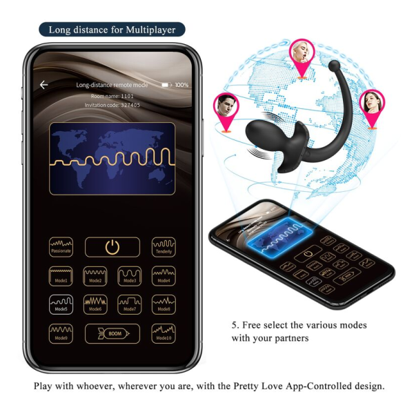PRETTY LOVE - VIBRATORE ANALE E PERINEO ANTHONY CON CONTROLLO TRAMITE APP, NERO
