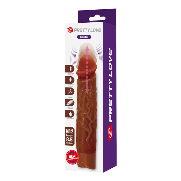PRETTY LOVE - KESSLER GODEMICHET VIBRANT RÉALISTE AVEC 10 MODES DE VIBRATION ET 10 ÉNERGIE, 22 CM, MARRON