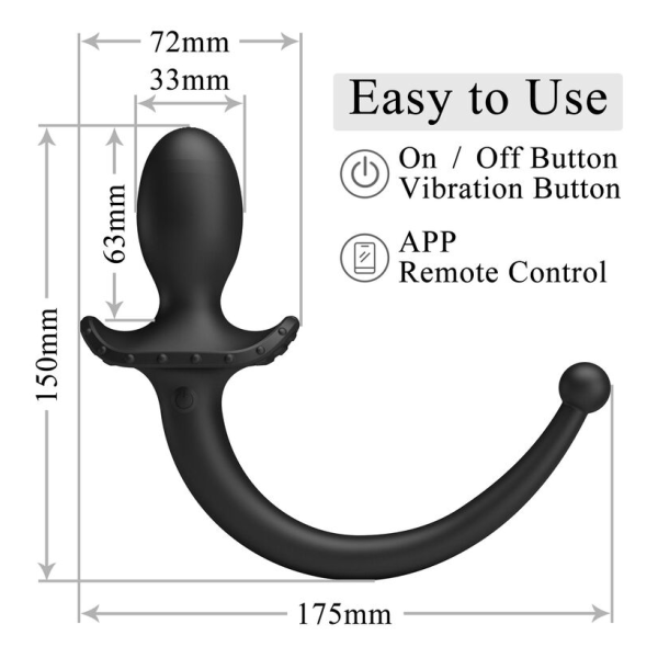 PRETTY LOVE - VIBRATORE ANALE E PERINEO ANTHONY CON CONTROLLO TRAMITE APP, NERO