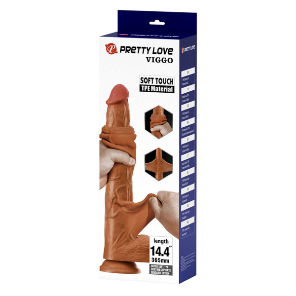 PRETTY LOVE - VIGGO DILDO REALISTICO MORBIDO AL TOCCO DELLA PELLE, 36,5 CM MARRONE
