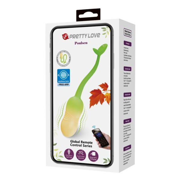 PRETTY LOVE - Å'UF VIBRANT CONTRÃ”LABLE PAR APPLICATION PULSEN 12 FONCTIONS RECHARGEABLE PAR USB VERT-JAUNE