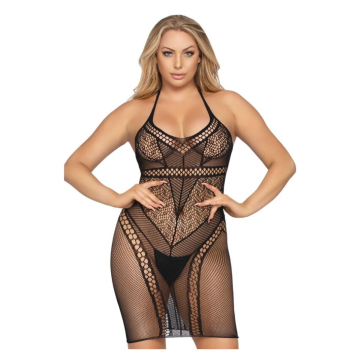 LEG AVENUE - MINIVESTIDO DE MULTI RED CON CUELLO HALTER NEGRO