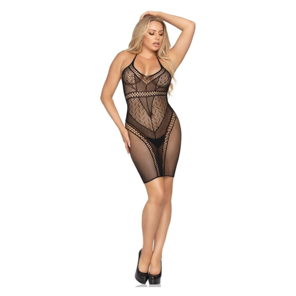 LEG AVENUE - MINIVESTIDO DE MULTI RED CON CUELLO HALTER NEGRO