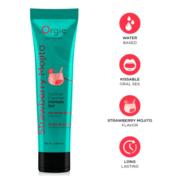 ORGIE - TUBO LUBRIFICANTE COCKTAIL FRAGOLA MOJITO GEL INTIMO BACIABILE A BASE DE ACQUA 100 ML