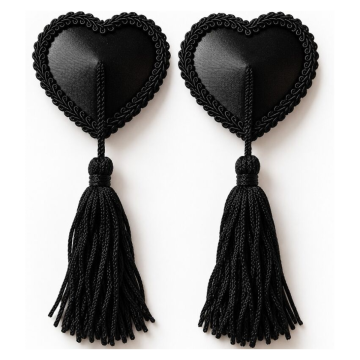 CHILIROSE - CR 4897 COUVERCLES-TÉTONS EN FORME DE CŒUR AVEC POMPONS NOIRS
