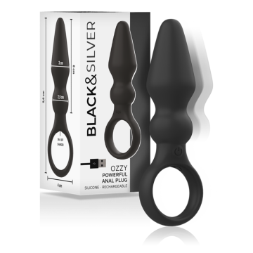 BLACK&SILVER - OZZY POTENTE VIBRADOR PLUG ANAL SILICONA