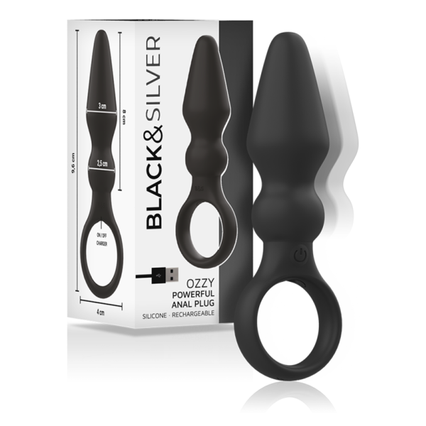 BLACK&SILVER - OZZY POTENTE VIBRADOR PLUG ANAL SILICONA