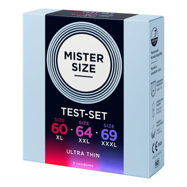 MISTER SIZE - SAMPLE PACK CONDOMS SIZE 60-64-69 MM (3 UNITS)