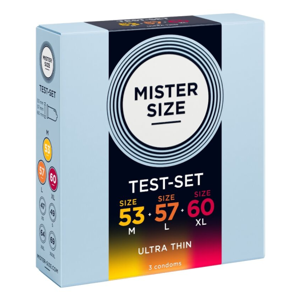 MISTER SIZE - SAMPLE PACK CONDOMS SIZE 53-57-60 MM (3 UNITS)