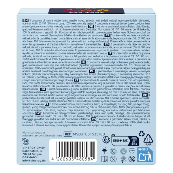 MISTER SIZE - SAMPLE PACK CONDOMS SIZE 53-57-60 MM (3 UNITS)