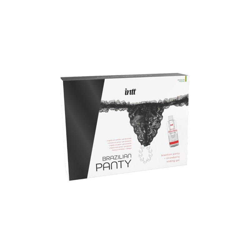 Intt Releases - Panty Brasileña Negra Con Perlas Y Gel Lubricante