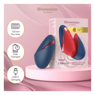 WOMANIZER - NEXT LIBERTY 3D PLEASURE AIR STIMULATEUR CLITORIAL BLEU/ROUGE