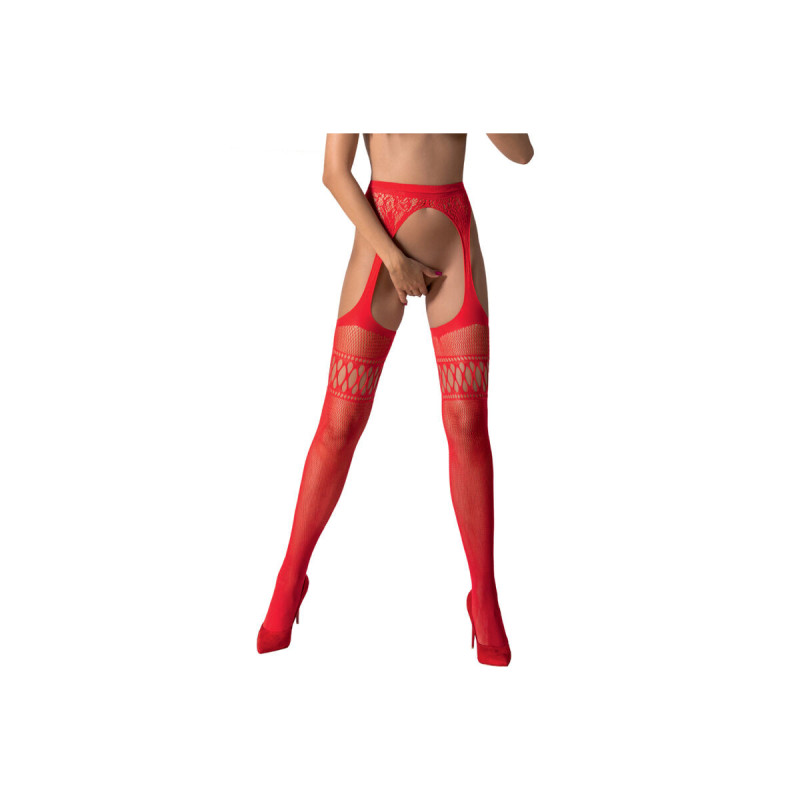 PASSION - S026 RED STOCKINGS WITH GARTER ONE SIZE - PASSION WOMAN GAR…