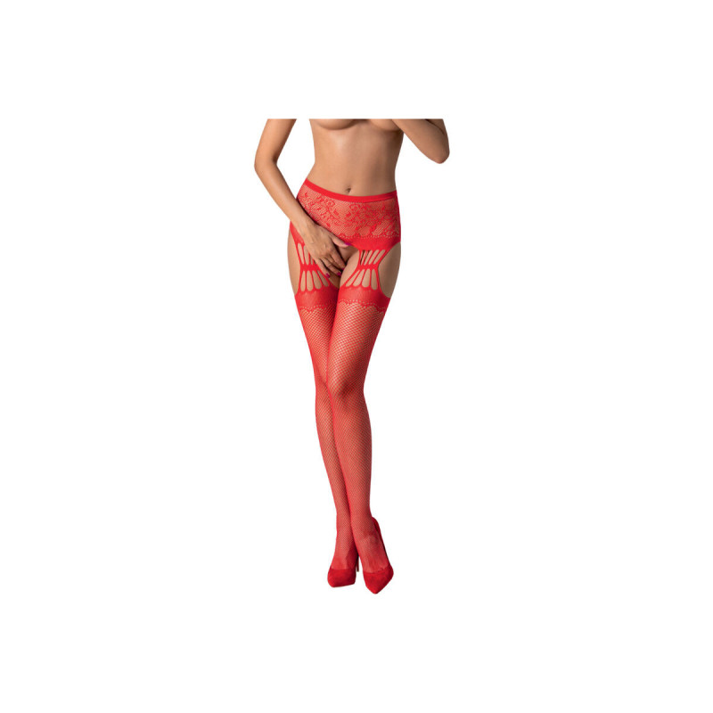 PASSION - S027 BAS ROUGES AVEC JARRETIÈRE TAILLE UNIQUE - PASSION WOM…