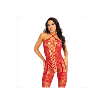 Leg Avenue - Bodystocking Cuello Halter Red Corazones Rojo |