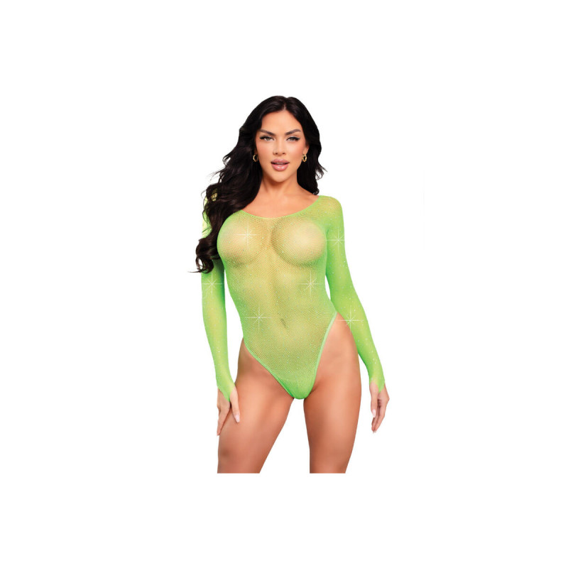 Leg Avenue - Body Manga Larga Cristalizada Verde | Vybes.it