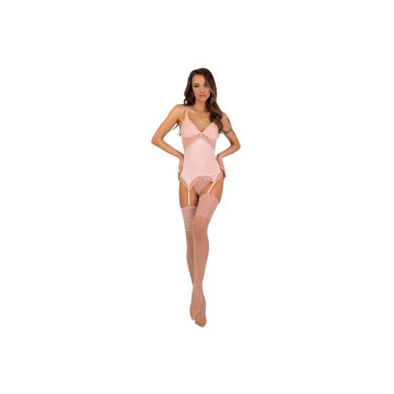 LIVCO CORSETTI FASHION - PERSINNE PEACH SET CORSET + PANTY + MEDIAS S/M