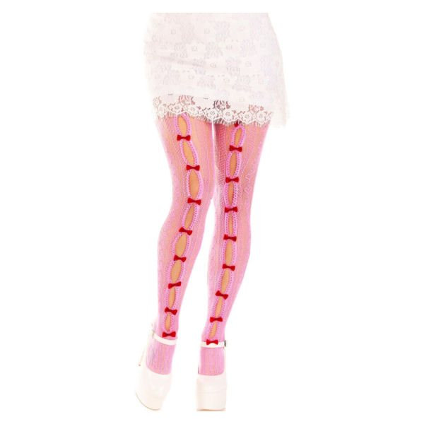 LEG AVENUE - STRÜMPFE MIT ÖFFNUNGEN HERZ & SCHLEIFEN ROSA
