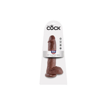 King Cock - 10 Gode Marron Avec Boules 25.4 Cm | Vybes.it