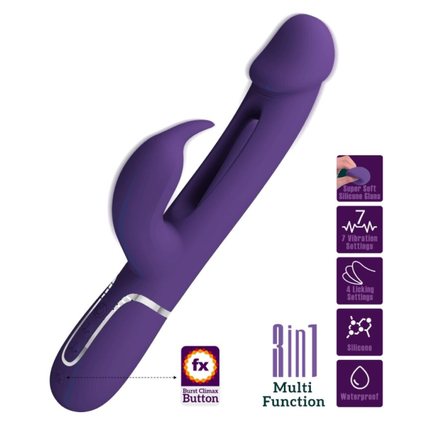 PRETTY LOVE - KAMPAS VIBRADOR RABBIT 3 EN 1 MULTIFUNCIÓN CON LENGUA VIOLETA