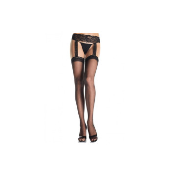 LEG AVENUE - OUTLET - SCHWARZE STRÜMPFE MIT SPITZENSTRUMPFHALTER - LE…