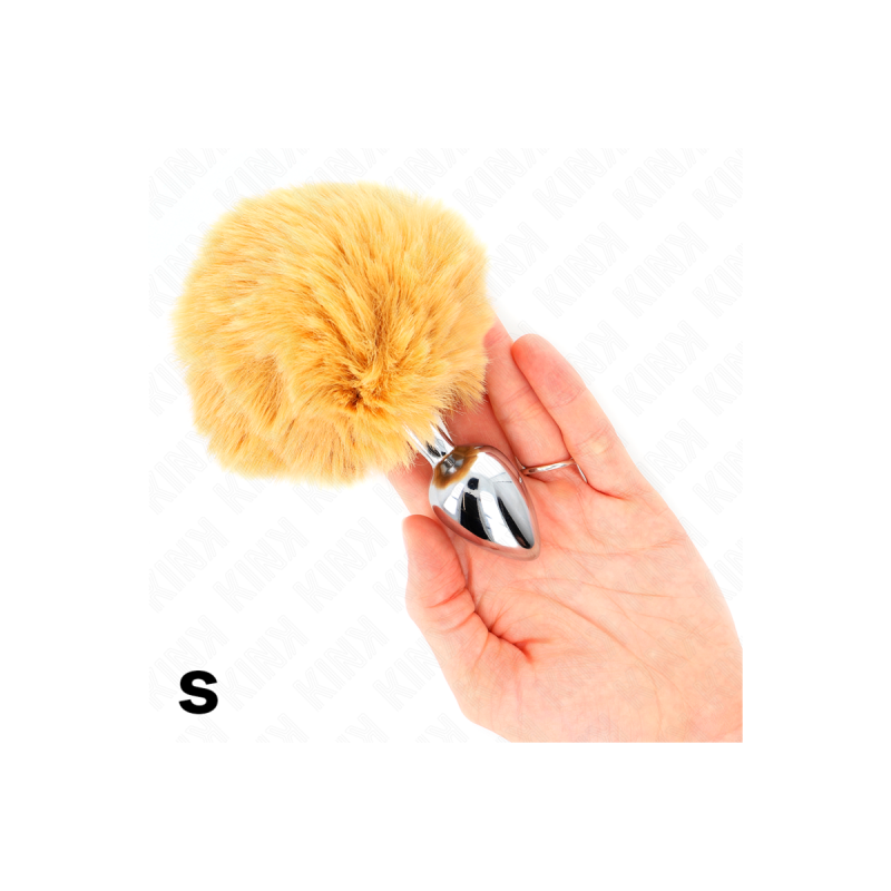 KINK - STAINLESS STEEL PLUG 7 x 3 CM WITH BEIGE FAUX FUR RABBIT TAIL…