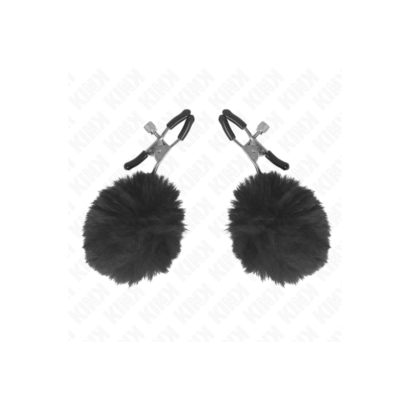 KINK - FAUX FUR BALL NIPPLE CLAMP BLACK 6 CM - KINK NIPPLE GRIP - Sad…