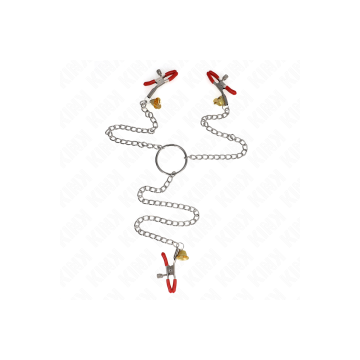 KINK - BELL TRIPLE NIPPLE AND CLIT CLAMPS RED WITH CHAIN 30 CM - KINK…