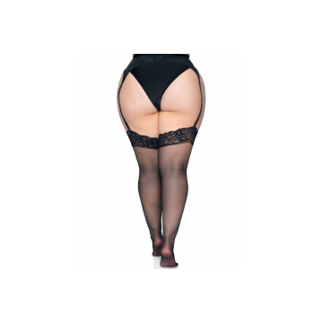 LEG AVENUE - OUTLET - BLACK NYLON STOCKINGS WITH LACE TOP PLUS - LEG…