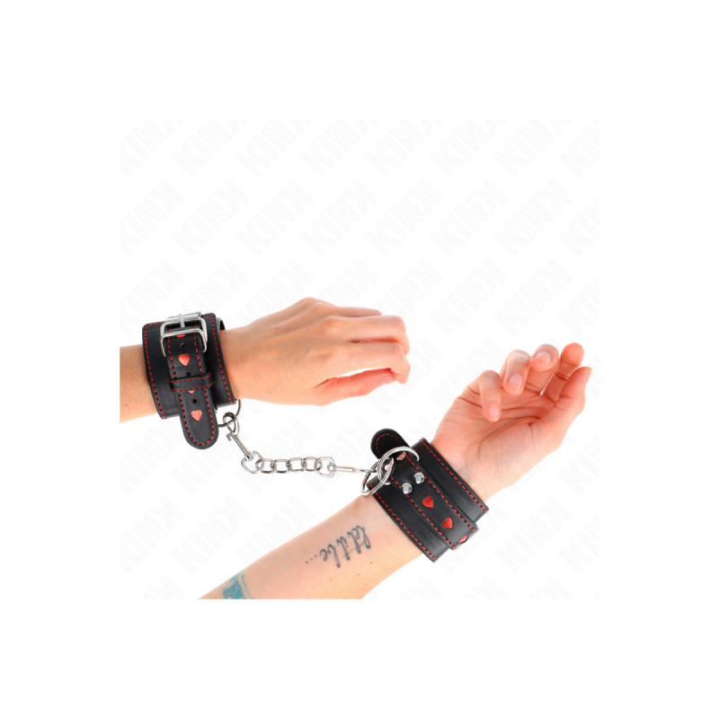KINK - POLSO NERO CON INTARSIO CUORE ROSSO REGOLABILE 21-28 CM X 5,5…
