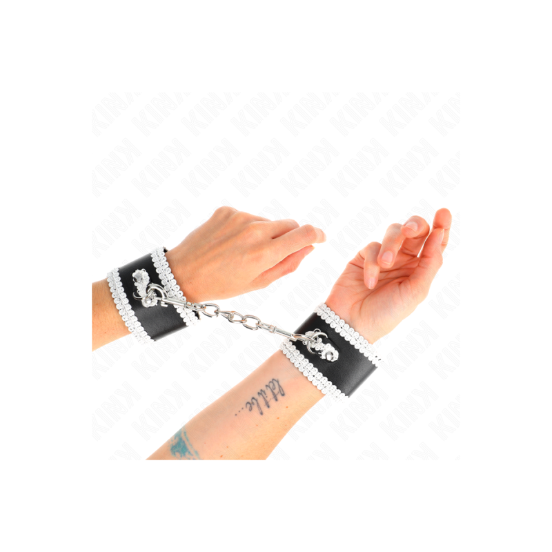 KINK - BLACK WRIST RESTRAINTS WITH WHITE DECORATE LACE ADJSUTABLE 20-…