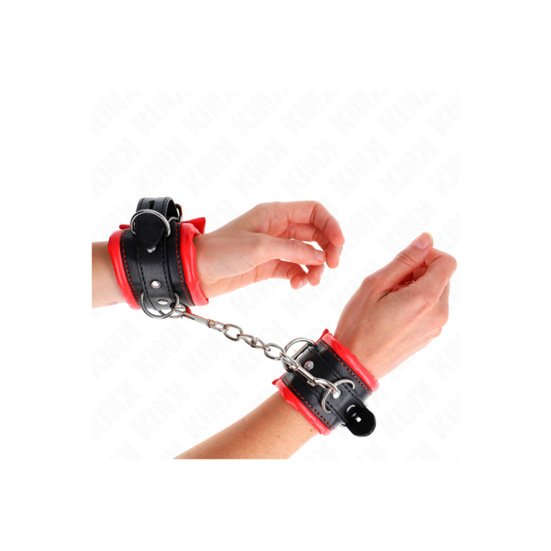 KINK - HEAVY WRIST RESTRAINTS WITH RED FUR LINED ADJUSTABLE 20-30 CM…