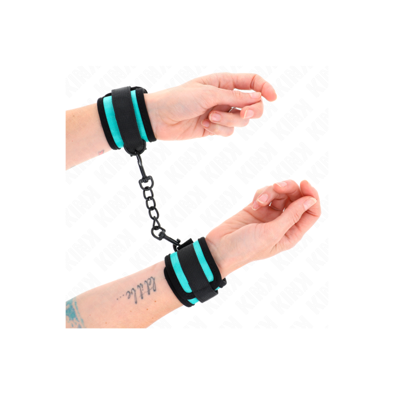 KINK - HOOK AND LOOP NYLON BIND WRIST RESTRAINTS BLACK-BLUE ADJUSTABL…