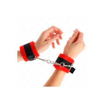 KINK - BEGINNER FUR HAND CUFFS BLACK-RED 30 X 7 CM - KINK WRIST RESTR…