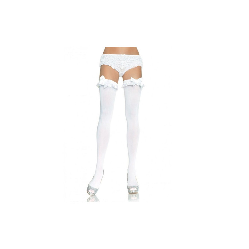 LEG AVENUE - WHITE OPAQUE TIGHTS WITH Ruffle AND BOW FINISH - LEG AVE…