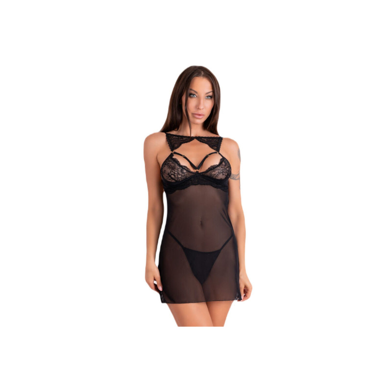 Livco Corsetti Fashion - Krolina Lc 90734 Chemise + Tanga Negro S/M