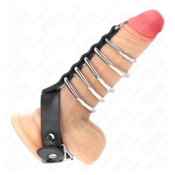 KINK - ANILLO PENE CUERO CORREA CON CERRADURA 21 X 2 CM Y 5 ANILLOS METAL DE 3 CM A 4 CM