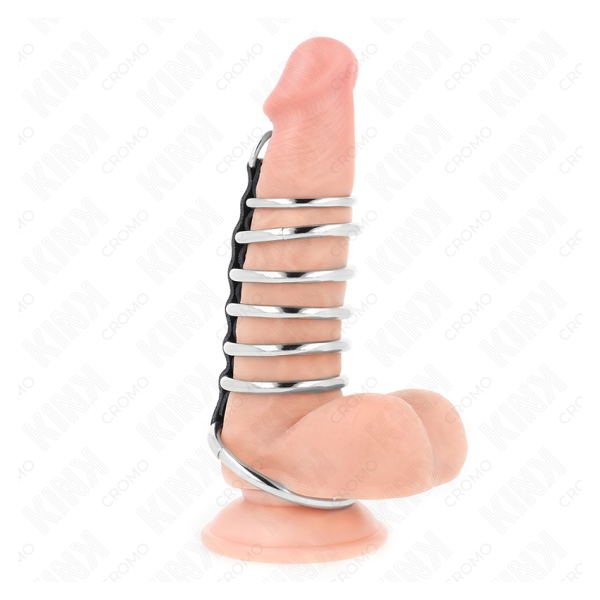 KINK - 7 ANILLOS PENE METAL 3.2 CM A 5 CM CONECTADOS POR POLIPIEL