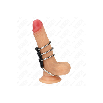 KINK - 4 ANNEAUX PÉNIS EN MÉTAL DE 3,7 CM À 5 CM CONNECTÉS PAR DU CUI…