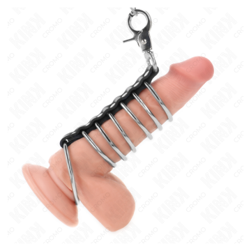 KINK - 7 ANILLOS PENE METAL 3.8 CM A 5 CM CONECTADOS CON POLIPIEL Y CADENA METAL 100 CM